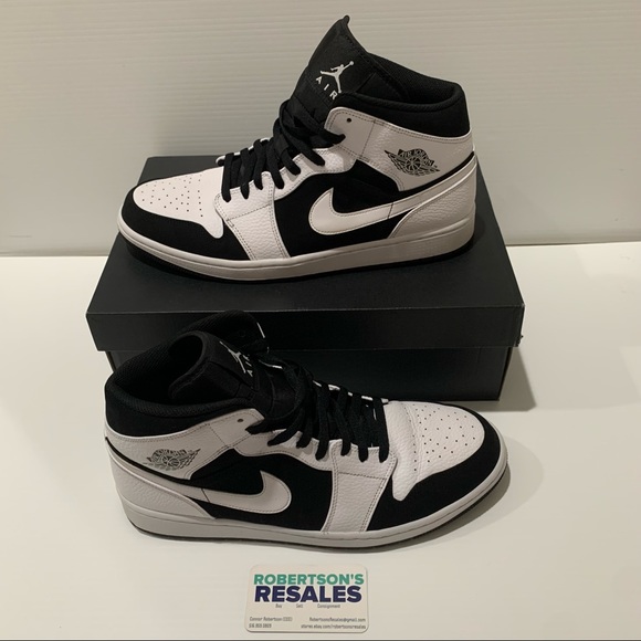 JORDAN 1 Mid White Black Tuxedo Size 13 VNDS Mint - Picture 1 of 9